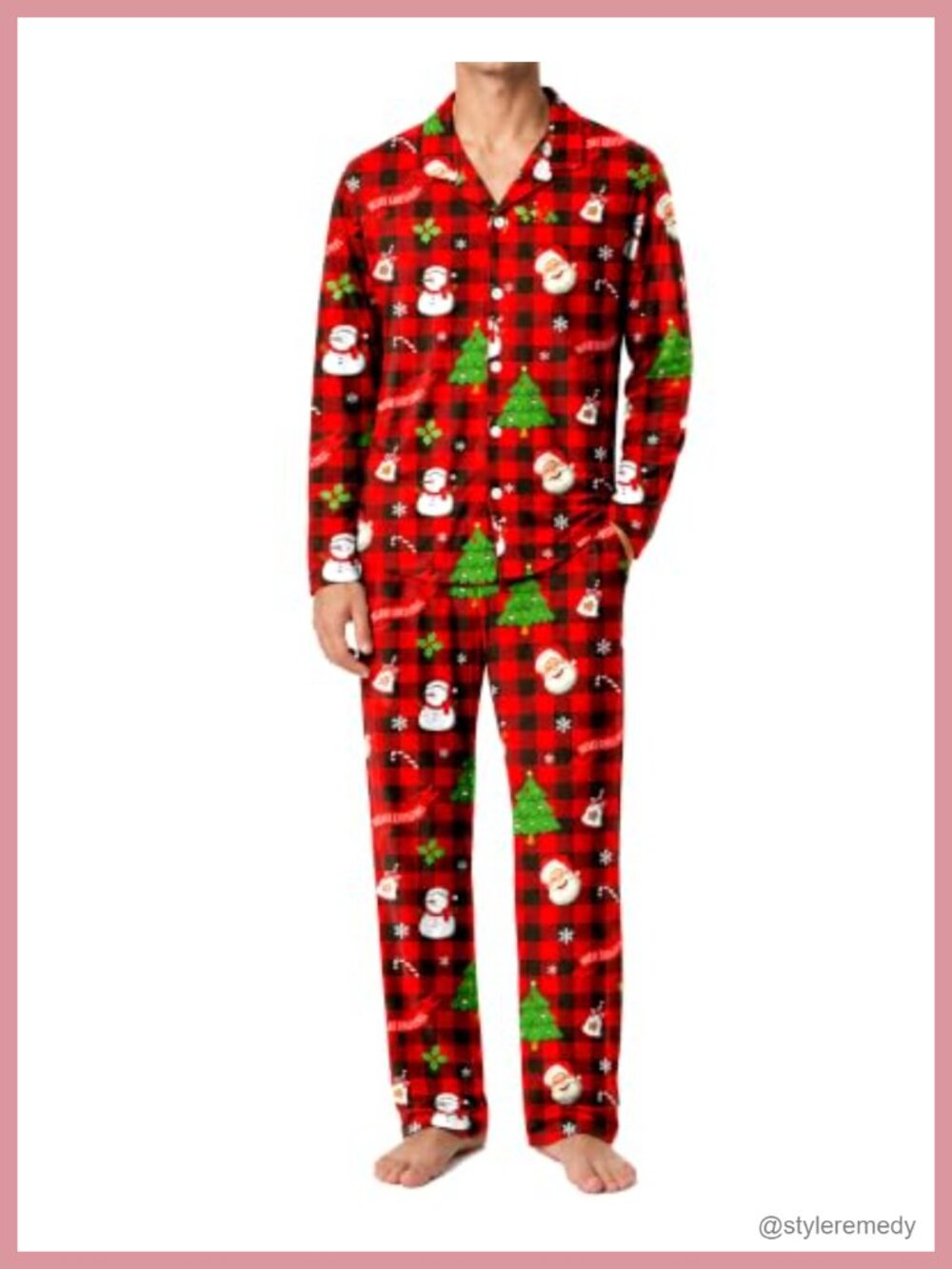 Men's 2-Piece Christmas Pajama Set Button Down Long Sleeve Loungewear Sleepwear